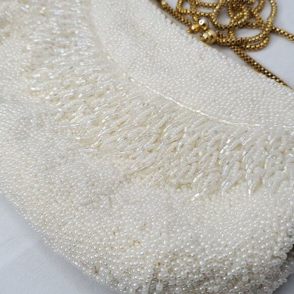 Vintage Walborg Beaded Formal Evening Bag Purse Pearlescent Iridescent Cream - Picture 4 of 9